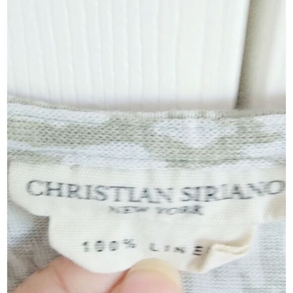 Christian Siriano L Linen Short Sleeve Relaxed‎ Fit Top Womens Tan Olive Flora - Picture 4 of 7